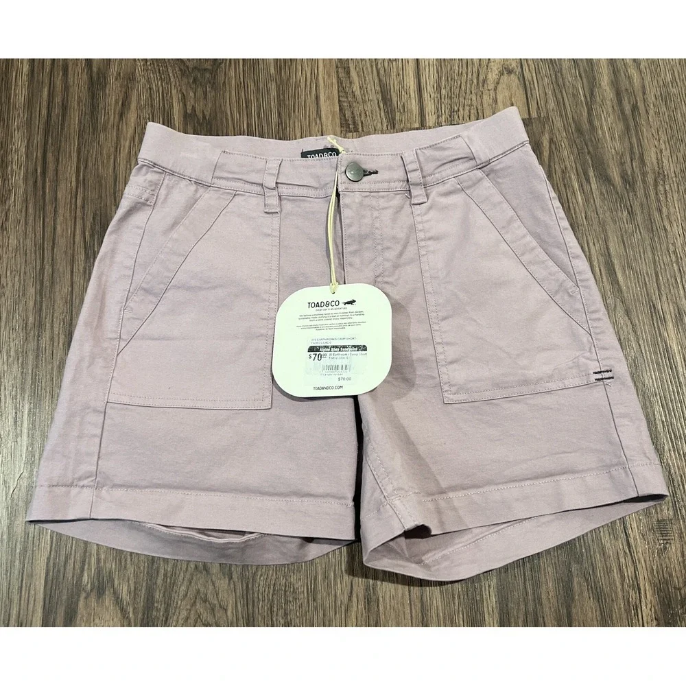 Toad & Co Womens Earthworks Camp Feded Lilac Short Size 0 Organic Cotton Blend - Picture 3 of 9